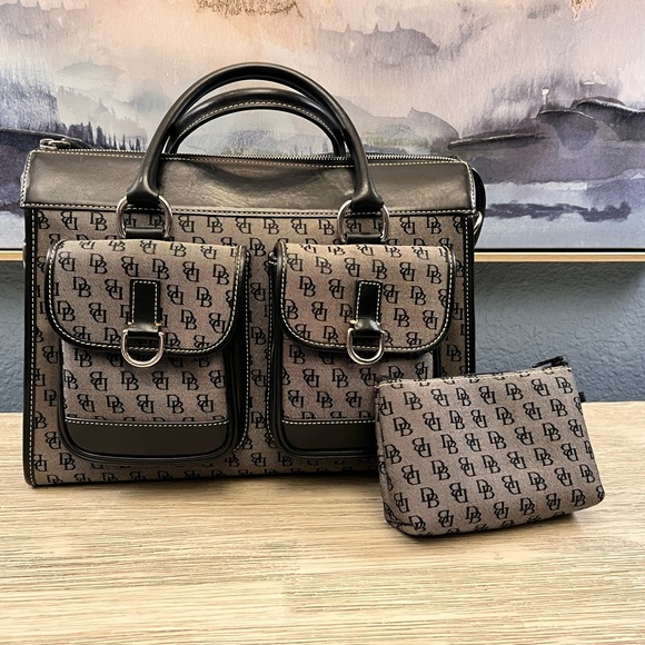 Dooney & Bourke Black and Brown Monogram Briefcase with Pouch - Picture 1 of 12